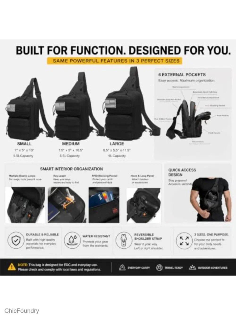 RFID Blocking Tactical Crossbody Sling Bag with MOLLE System - Water Resistant